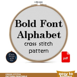 Bold Font Cross stitch pattern. ABC cross stitch sampler. Alphabet cross stitch PDF. Letter cross stitch modern. Lettering embroidery chart