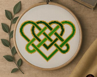 Padrão de Ponto Cruz de Coração com Nó Celta, Ornamento Irlandês (Padrão em PDF)
