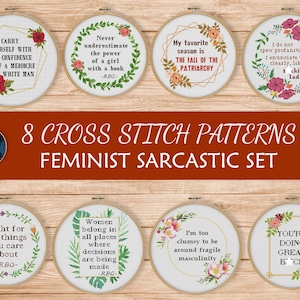 Sarkastiska feministiska korsstygnsmönster, paket med sarkastiska brodericitat (PDF)