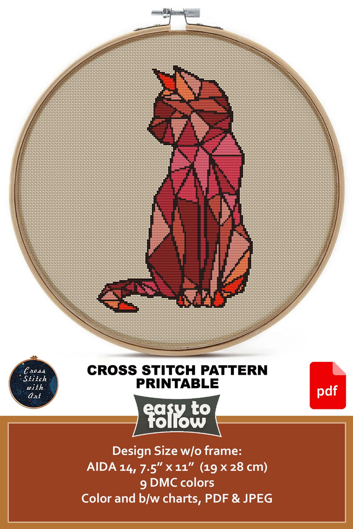 Cat Cross Stitch Pattern. Geometric Animal Cross Stitch PDF. Etsy