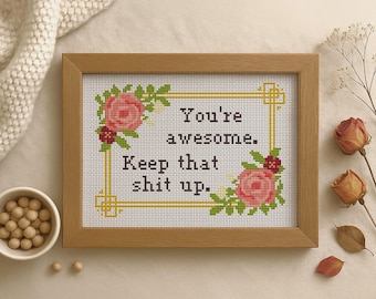 Funny Sarcastic Cross Stitch Pattern: Floral Frame (PDF)