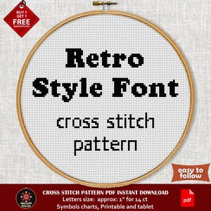 Patrón de punto de cruz con fuente antigua. Divertido punto de cruz con el abecedario. Alfabeto retro en punto de cruz (descarga instantánea en PDF). Bordado de letras.