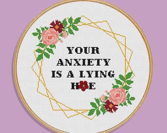 Funny Anxiety Quote Cross Stitch Pattern – Sarcastic Mental Health Humor (PDF)