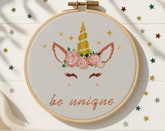 Unicorn Cross Stitch Pattern PDF, Mythical Nursery Embroidery Hoop Art (Digital Download)