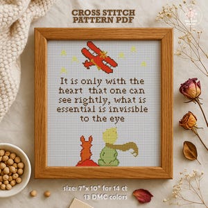 Little Prince Cross Stitch Pattern, Whimsical Quote Embroidery Chart (PDF Download)