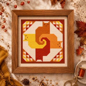 Tessellated Cats Cross Stitch Pattern – Modern Animal Embroidery (PDF)