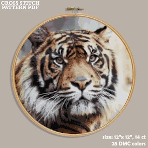 Animal Cross Stitch Pattern PDF - Full Coverage Tiger Cross Stitch Chart - Nature Inspired Embroidery Design - Wild Cat Cross Stitch Picture