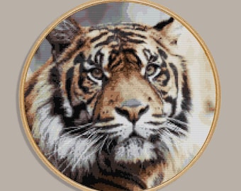 Tiger Cross Stitch Pattern – Full Coverage Nature Embroidery Design (PDF Download)