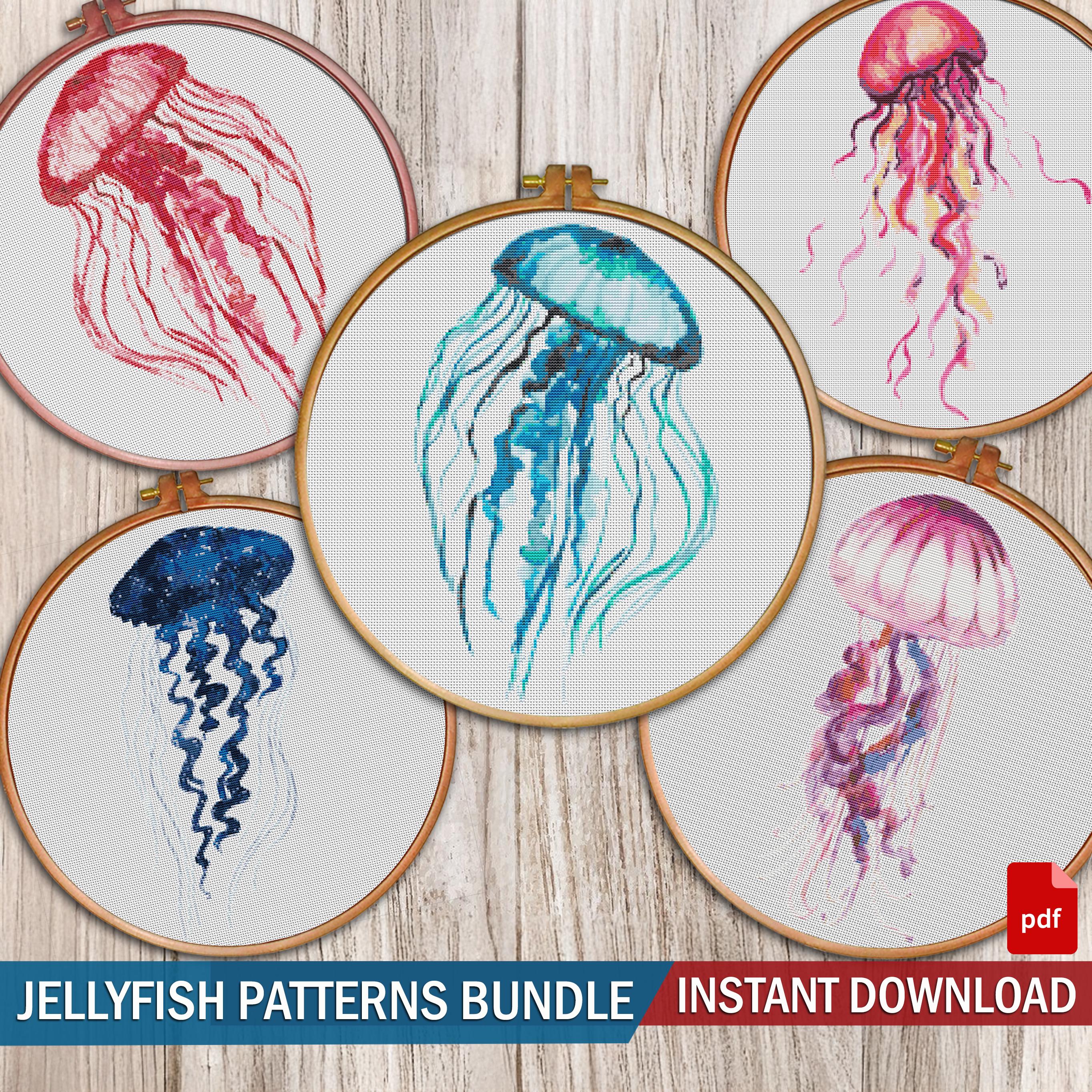 クラゲのクロスステッチ図案PDF。モダンなクロスステッチデザイン、魚、海の動物、海の生き物、メデューサ、航海刺繍チャート - Etsy 日本