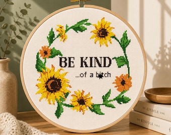 Grappig zonnebloem kruissteekpatroon | Sarcastisch borduurwerk (PDF-patroon)