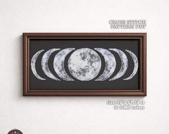Moon Phase, Celestial Cross Stitch Pattern, Modern Space Design (PDF Download)