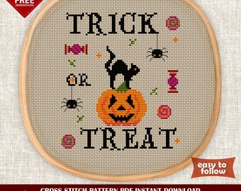 トリック・オア・トリート ハロウィン クロスステッチ パターン、簡単