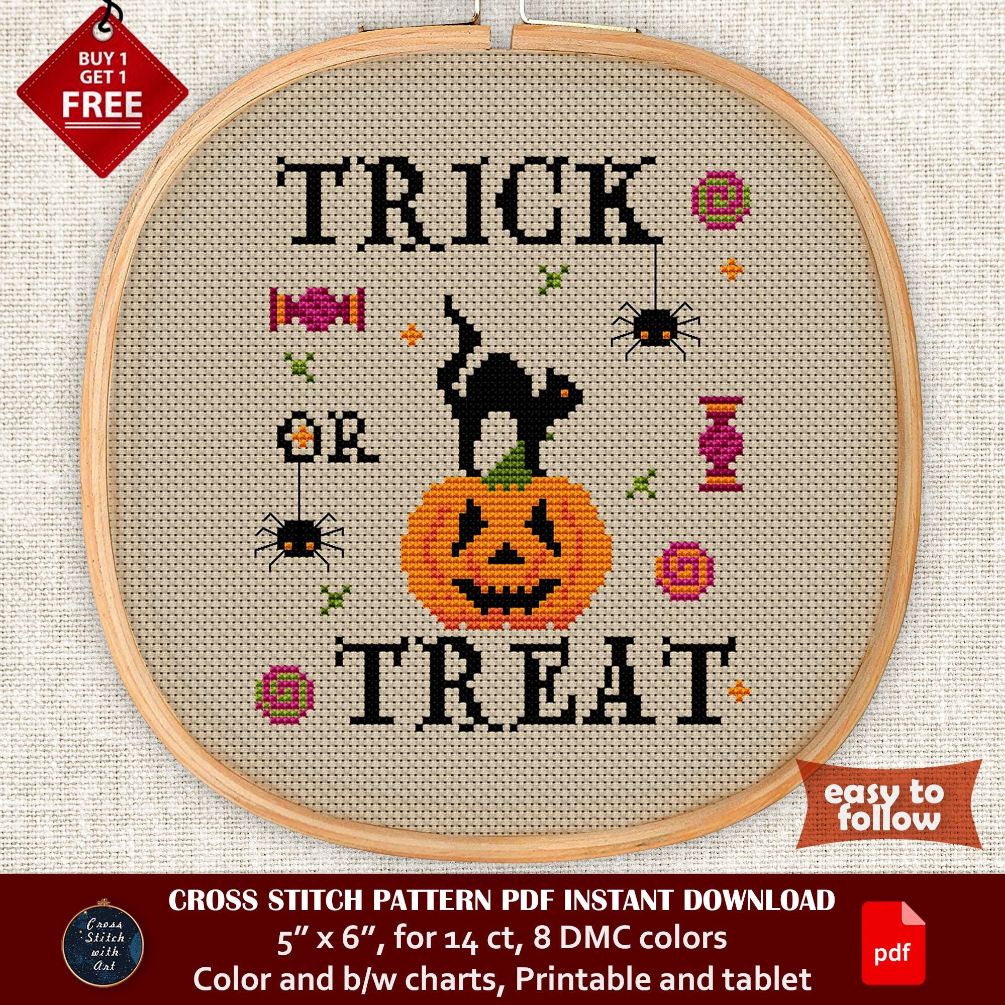 trick-or-treat-cross-stitch-pattern-halloween-cross-stitch-pdf-easy-counted-cross-stitch-chart-halloween-embroidery-pumpkin-black-cat-etsy