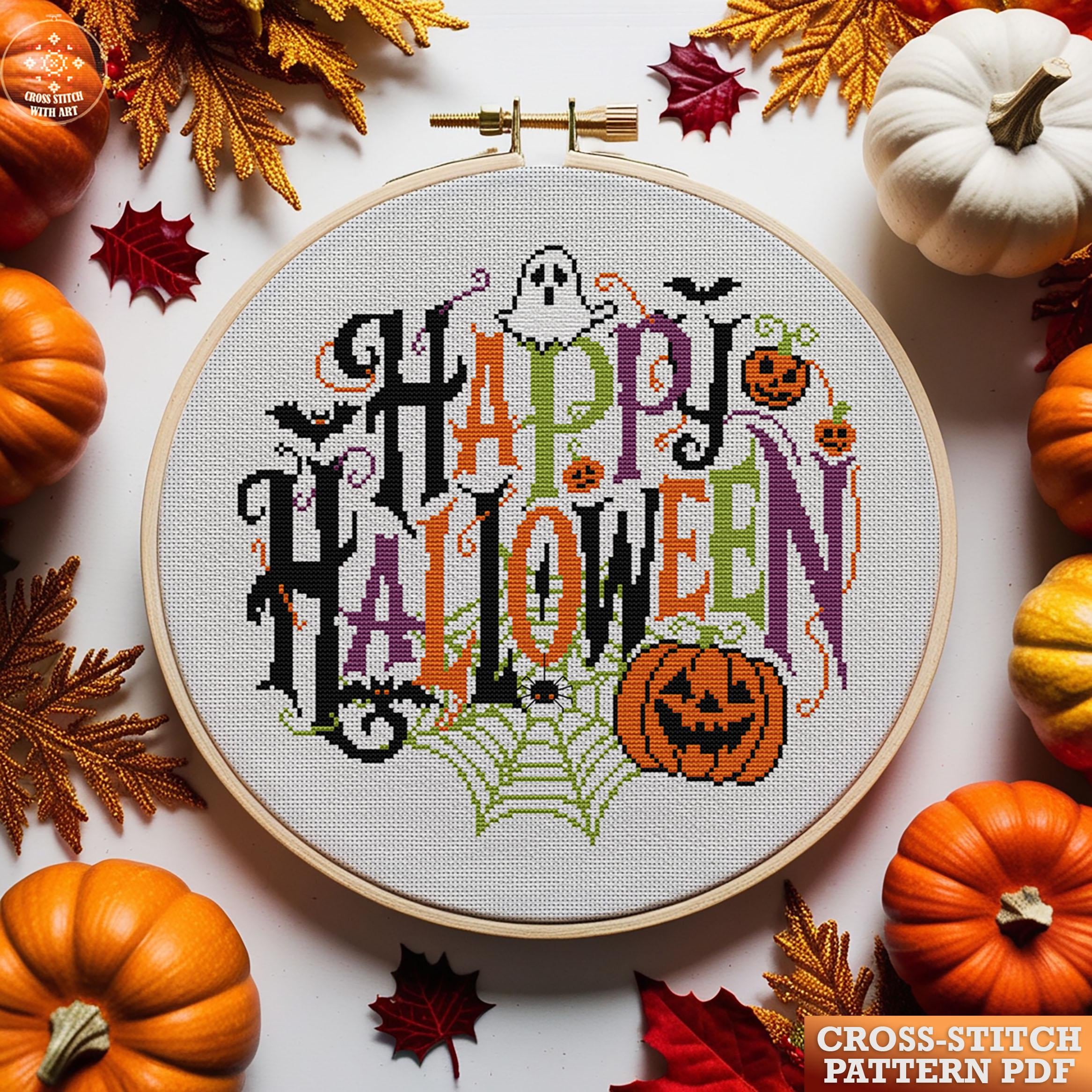 Happy Halloween Cross Stitch Pattern PDF – Spooky Autumn Decor, DIY ...
