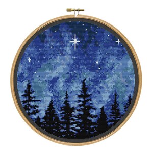 Night Forest Cross Stitch Pattern, Landscape Embroidery (PDF Download) image 5