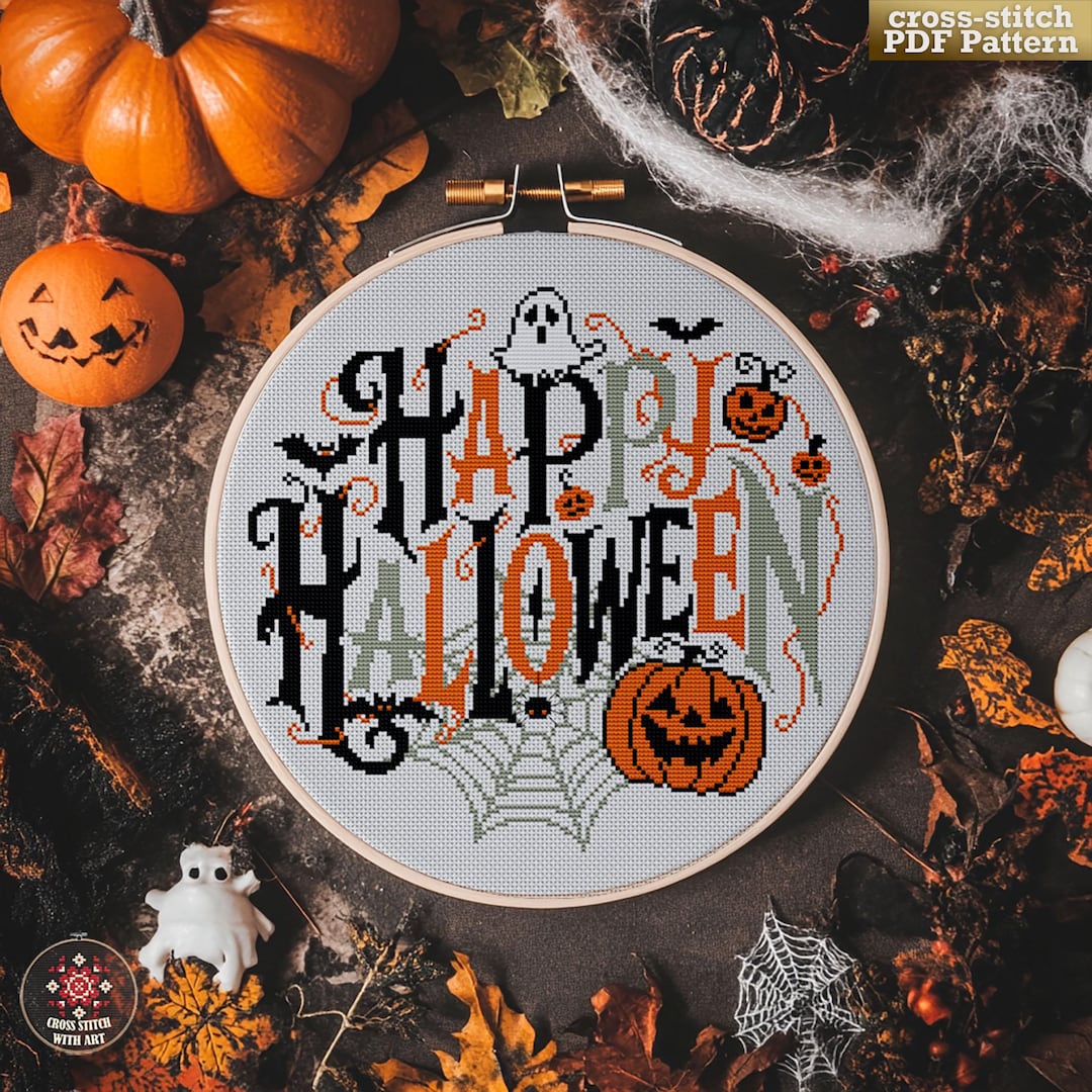 Happy Halloween Cross Stitch Pattern – Spooky Embroidery Design (PDF ...