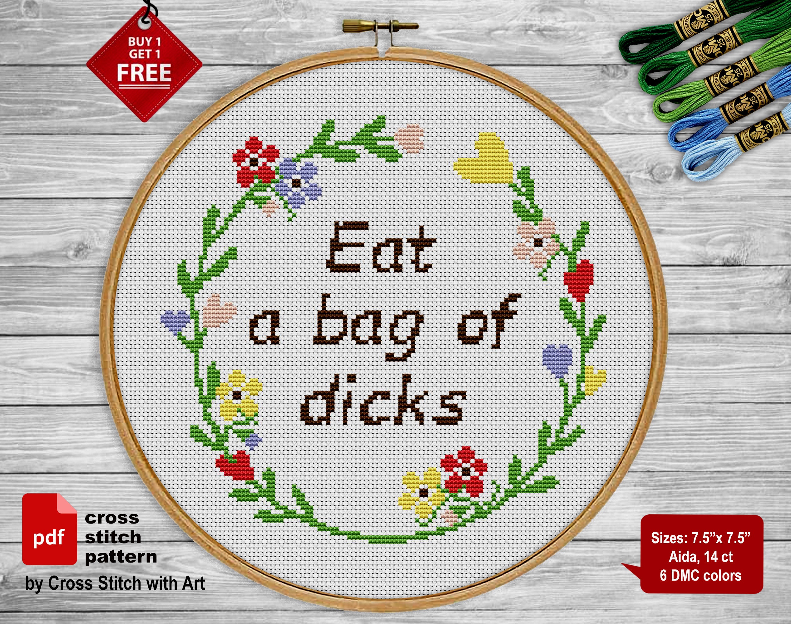 Snarky Cross Stitch Pattern. Eat a Bag of Dicks. Cross Stitch Etsy
