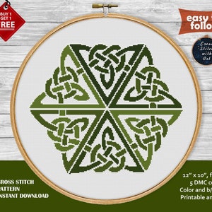 Celtic cross stitch pattern. Mandala cross stitch PDF. Celtic Knot cross stitch ornament. Counted modern cross stitch. Irish easy embroidery