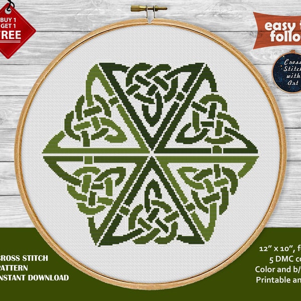 Celtic cross stitch pattern. Mandala cross stitch PDF. Celtic Knot cross stitch ornament. Counted modern cross stitch. Irish easy embroidery