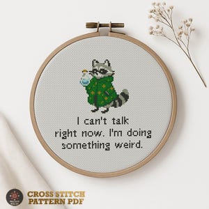 Doing Something Weird. Funny Cross Stitch Pattern PDF – Snarky Raccoon Embroidery, Introvert Humor