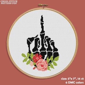 F*ck You Cross Stitch Pattern PDF - Skeleton Middle Finger Snarky Cross Stitch Chart - Easy Funny Needlework Decor - Rude Embroidery Design