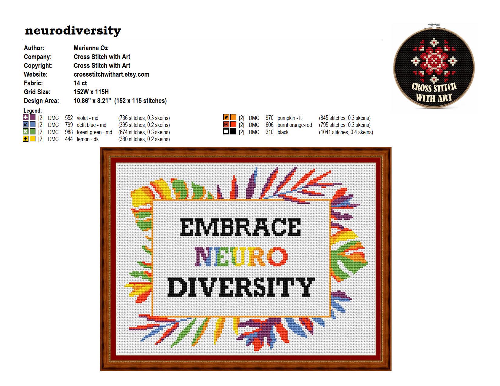 Neurodiversity Cross Stitch Pattern – Modern Rainbow Design (PDF ...