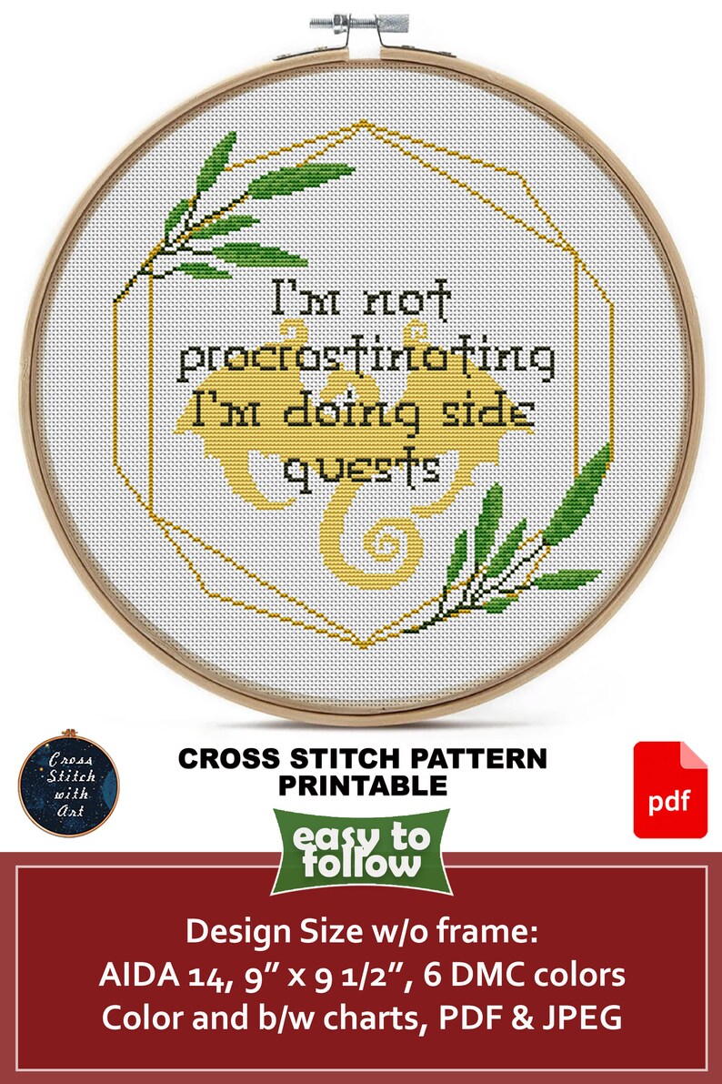 Funny Cross Stitch Pattern PDF I'm Not Procrastinating. I'm Doing Side