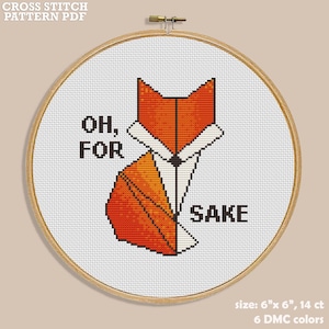 Divertente schema punto croce PDF - Per amore della volpe - Schema punto croce parolacce - Disegno ricamo a mano animale sarcastico - Regalo decorazione Humoros