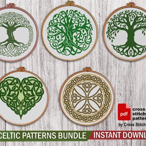 Celtic cross stitch patterns. Celtic tree cross stitch PDF. Celtic knots embroidery, Irish ornament, counted cross stitch, easy xstitch