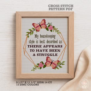Funny Cross Stitch Pattern PDF. My Housekeeping Style. MomLife, Sarcastic Quote, Digital Download