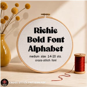Bold Font  Cross Stitch Pattern, Alphabet Embroidery Chart Beginner DIY (PDF)