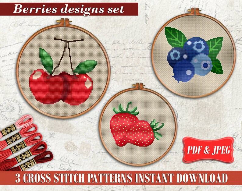 Kitchen Cross Stitch Pattern Modern Cross Stitch Blueberry Etsy