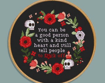 Sarcastic Floral Skull Cross Stitch Pattern: Mental Health Therapy (PDF)