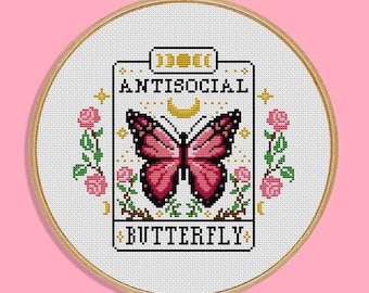 Antisozialer Schmetterling, Goth Kreuzstich Muster, lustiges Tarot Stickerei Intovert Geschenk (PDF)