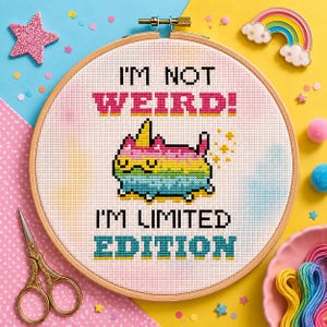 Snarky Unicorn Cat Cross Stitch Pattern, Funny Mental Health Humor (PDF Download)