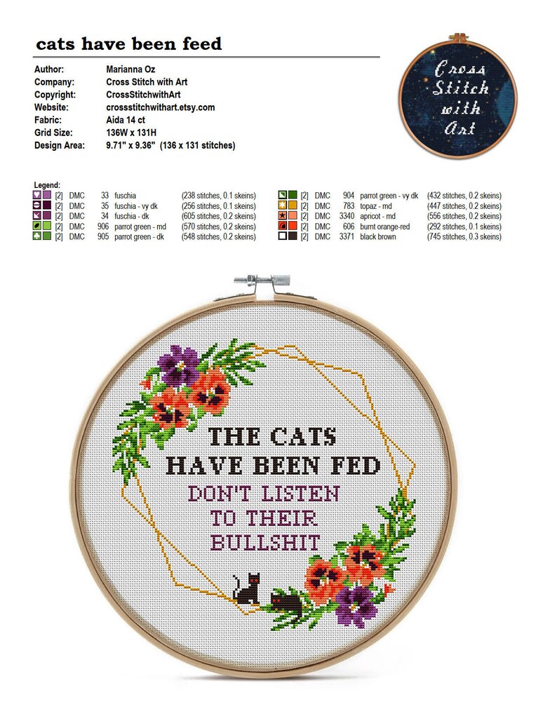 Bundle Cat Cross Stitch Pattern PDF Animal Cross Stitch Chart Sarcastic