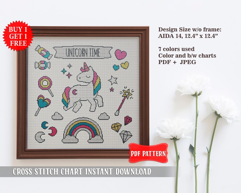 Unicorn cross stitch pattern Modern nursery embroidery hoop art Rainbow Sampler Baby room decor Gift for girl Counted Cross stitch pdf