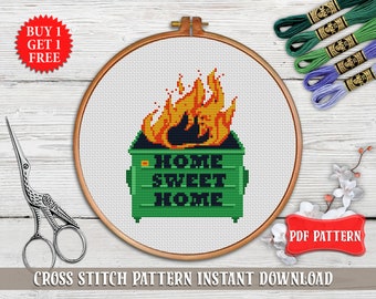 Snarky Cross stitch pattern. Home Sweet Home cross stitch PDF. Sassy rude cross stitch. Modern cross stitch.  adult gift