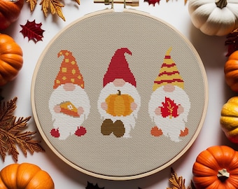 Thanksgiving Gnome Cross Stitch Pattern, Autumn Decor (PDF Pattern)