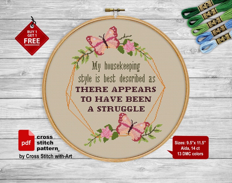 Snarky Cross Stitch Pattern. My Housekeeping Style. Sassy Etsy