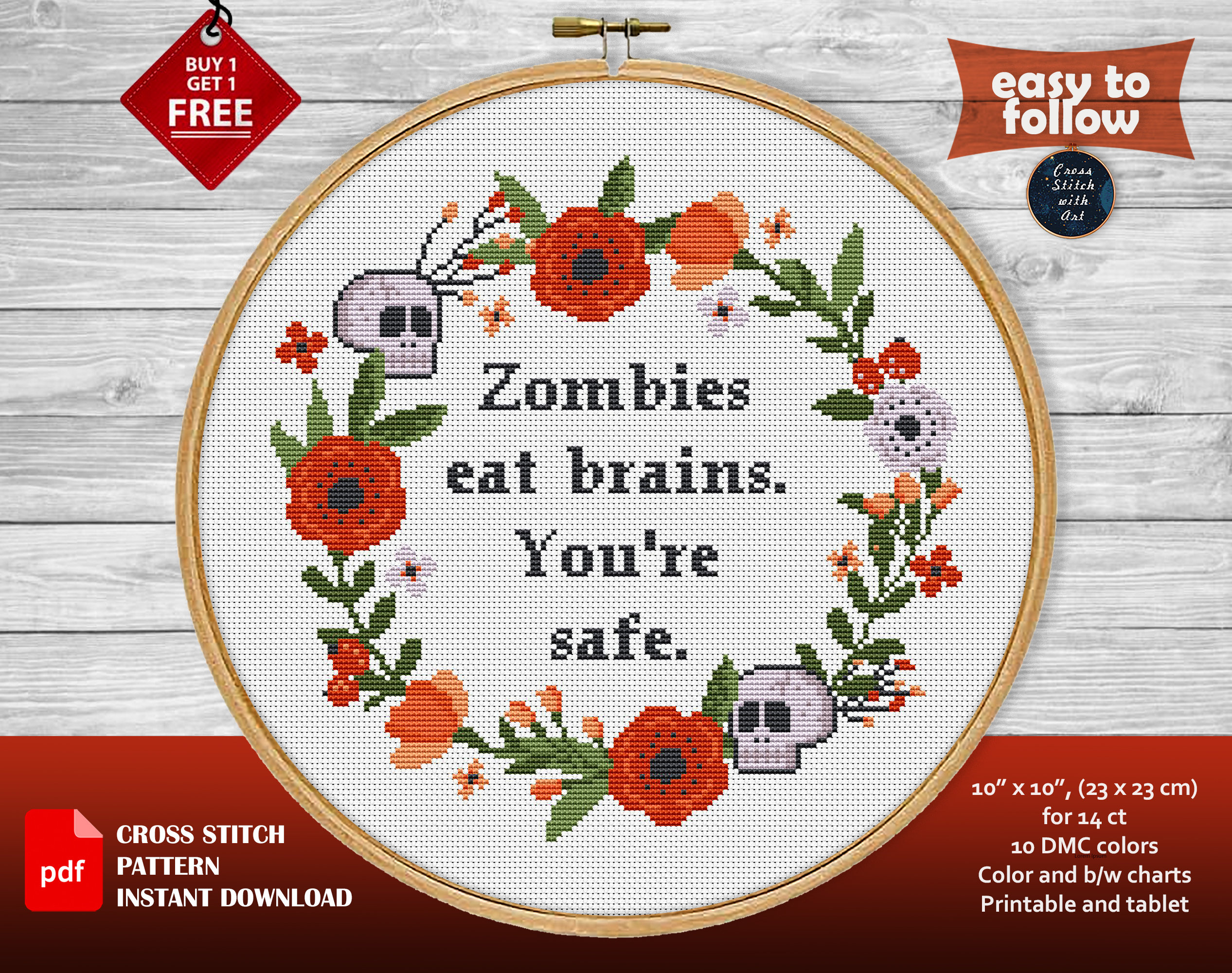 Patterns Craft Supplies & Tools digital PDF chart Zombies Eat Brains
