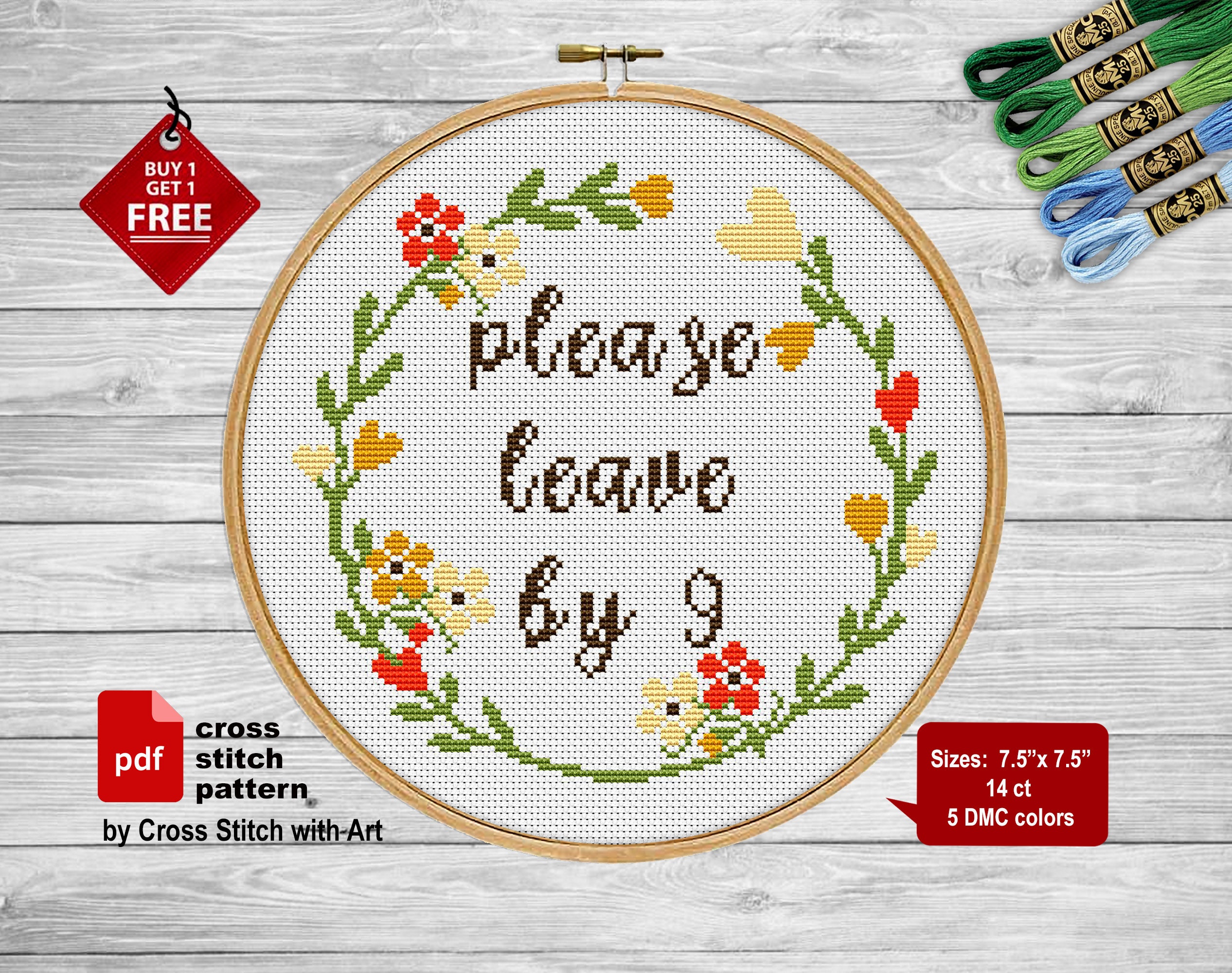 Snarky Cross Stitch Pattern. Please Leave by 9. Cross Stitch Etsy