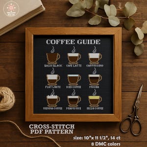 Coffee Cross Stitch Pattern PDF. Coffee Guide Kitchen Decor. Modern Coffee Embroidery Design. Counted cross stitch Chart. Coffee Lovers Gift