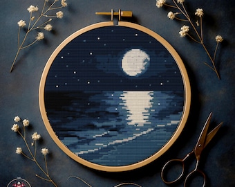 Modèle de point de croix paysage marin au clair de lune (PDF)
