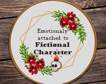 Kruissteekpatroon fictief personage – bloemenschedel, boekenliefhebber (pdf-patroon)