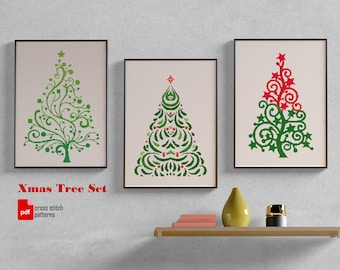 Xmas Tree cross stitch patterns. Easy Christmas cross stitch design. Christmas embroidery hoop art. Modern cross stitch PDF. Counted xstitch