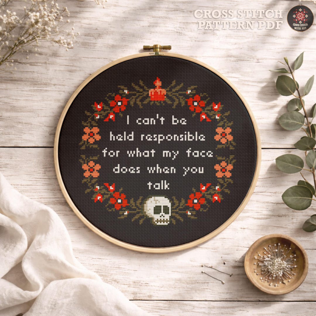 Sarcastic Gothic Cross Stitch Pattern, Funny Floral Skull (PDF) - Etsy