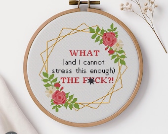 Floral Wreath Snarky Quite Cross Stitch Pattern – Sarcastic Adult Humor Embroidery PDF