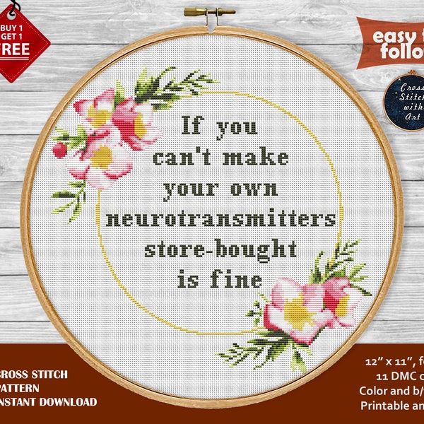 Store bought Neurotransmitters cross stitch pattern. Sarcastic cross stitch PDF. Naugthy cross stitch. Snarky xstitch. Funny embroidery art