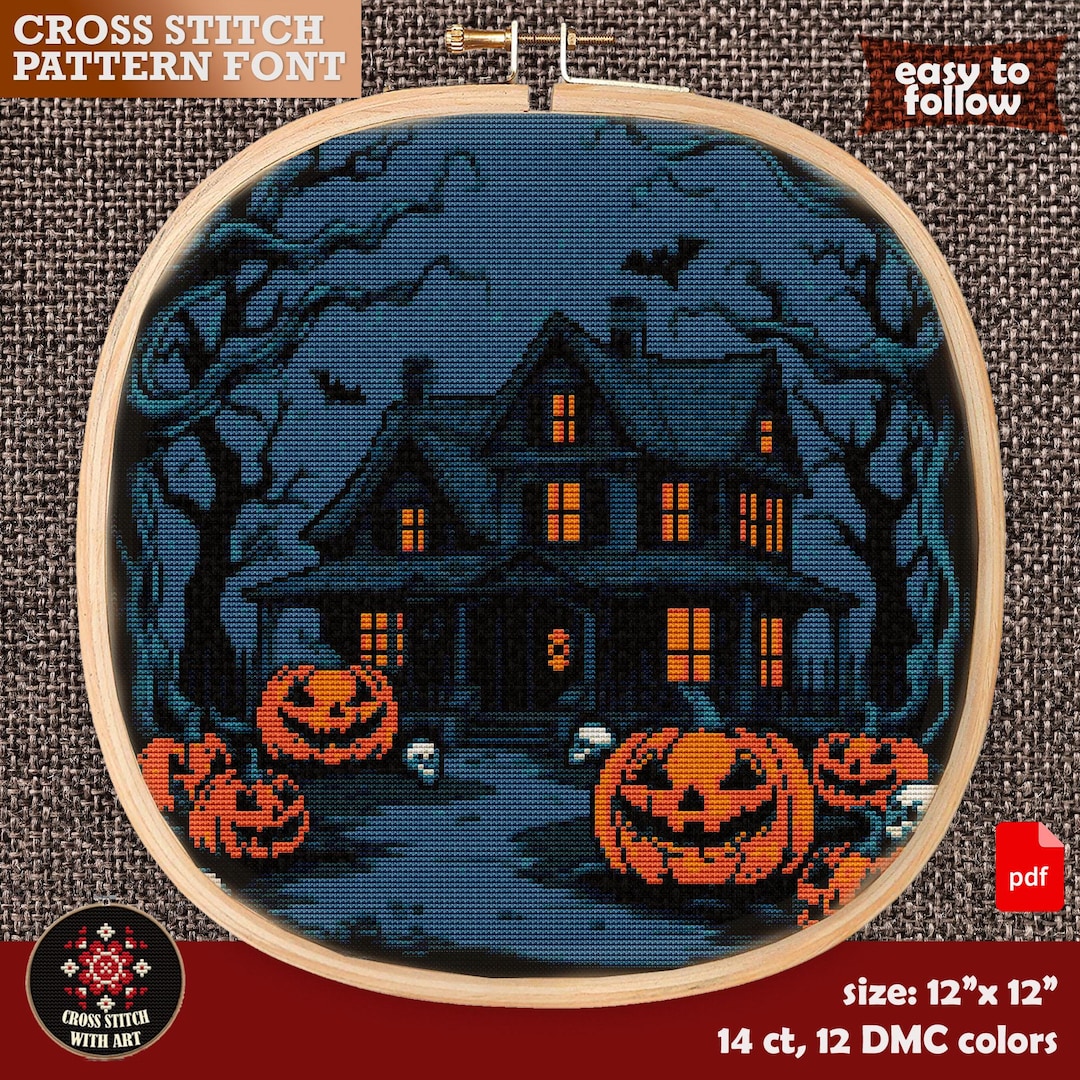 Haunted House Cross Stitch Pattern | Spooky Halloween Needlework (PDF ...
